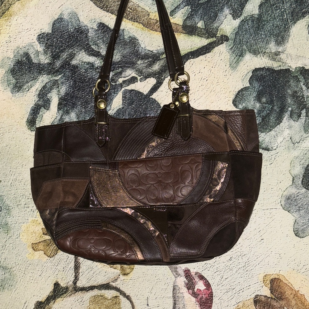 Limited time sale!!!!Coach Brown Patchwork Shoulder Bag